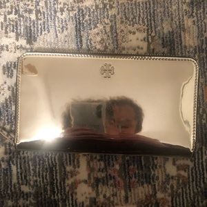 Tory Burch metallic silver wallet